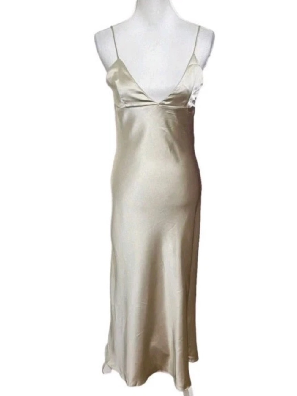 Zara Midi Satin Camisole Slip Dress Gold Womens - Picture 2 of 4